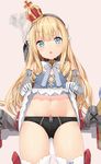  :o agnamore ass_visible_through_thighs azur_lane bad_proportions bangs bare_shoulders black_hairband black_panties blonde_hair blue_eyes blue_neckwear blue_ribbon blunt_bangs blush bow bow_panties cowboy_shot crown detached_sleeves dress dress_lift drill_hair fang flat_chest frilled_panties frills from_below gloves grey_dress hair_bow hairband heart highres lifted_by_self long_hair long_sleeves looking_at_viewer looking_down machinery navel neck_ribbon open_mouth panties queen_elizabeth_(azur_lane) ribbon shiny shiny_hair sidelocks smoke standing straight_hair tareme thighhighs underwear white_bow white_gloves white_legwear 