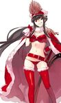  bikini black_hair breasts cape christmas family_crest fate/grand_order fate_(series) fur_trim gloves grin gun hat katana long_hair looking_at_viewer medium_breasts military_hat musket oda_nobunaga_(fate) oda_uri pako peaked_cap red_cape red_eyes red_gloves red_legwear sack simple_background smile solo swimsuit sword teeth thighhighs weapon white_background white_hat 