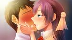  1boy 1girl blue_eyes blush french_kiss half-closed_eyes hand_on_another&#039;s_face kiss long_hair msize saliva tongue_out 