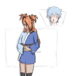 1boy 1girl akimichi_chouchou alinakz_97 blue_hair brown_hair female male mitsuki_(naruto) naruto naruto_(series) no_background 