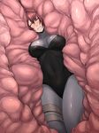 bhm breasts covered_navel dino_crisis large_breasts leotard one_eye_closed red_hair regina skin_tight solo vore 