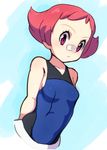  arms_behind_back bandaid bandaid_on_nose bangs bare_arms bare_shoulders breasts closed_mouth collarbone eyebrows eyelashes flipped_hair forehead frown gym_leader pink_eyes pink_hair pokemon pokemon_(game) pokemon_dppt reiesu_(reis) short_hair small_breasts solo sumomo_(pokemon) tank_top tareme upper_body 