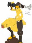  2015 avian balls big_balls big_penis chocobo clothed clothing final_fantasy male navel penis pumpkybutt ranged_weapon rocket_launcher soldier_(team_fortress_2) solo square_enix team_fortress_2 traditional_media_(artwork) uncut valve video_games weapon 
