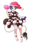  :3 :d alphes_(style) apron bare_arms blue_eyes blue_hair book dairi doremy_sweet dream_soul dress full_body hat holding legs_apart looking_away looking_to_the_side nightcap open_mouth parody pom_pom_(clothes) red_hat short_hair short_sleeves smile socks solo style_parody tail tapir_tail touhou transparent_background waist_apron white_apron white_legwear 