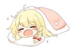  :d =_= ^_^ ^o^ ahoge blanket blonde_hair blush braid closed_eyes commentary facing_viewer fang food_print futon kirisame_marisa mushroom_print open_mouth pillow riza_dxun side_braid single_braid smile solo sparkle touhou under_covers 