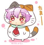  :3 :| animal_costume bangs blush calico cat cat_costume chibi closed_mouth commentary_request eyebrows eyebrows_visible_through_hair full_body green_sailor_collar hair_between_eyes kantai_collection legs_apart neckerchief nekomura_otako no_nose no_pupils purple_hair red_eyes red_neckwear sailor_collar short_hair solo standing tama_(kantai_collection) tareme translation_request 