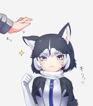  angry animal_ears chinese_zodiac closed_mouth commentary_request dog dog_ears elbow_gloves eyebrows_visible_through_hair fang fang_out gloves kemono_friends multicolored_hair nina_yuki siberian_husky_(kemono_friends) year_of_the_dog 