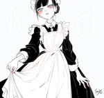  apron black_hair blue_eyes blush braid dress long_dress looking_at_viewer maid maid_apron maid_headdress nanase_miri original solo victorian_maid 