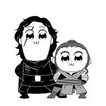 :3 artist_request cape kylo_ren looking_at_viewer monochrome pipimi poptepipic popuko rey_(star_wars) scar scar_across_eye siblings signature simple_background solo standing star_wars star_wars:_the_last_jedi white_background 