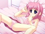  blue_eyes blush breasts cameltoe caro_ru_lushe clothed lyrical_nanoha mahou_shoujo_lyrical_nanoha mahou_shoujo_lyrical_nanoha_strikers panties pink_hair pink_panties skirt small_breasts smile spread_legs underwear 