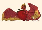  claws deanosaior digital_media_(artwork) dragon feral food fruit horn looking_at_viewer membranous_wings scalie simple_background smile solo strawberry western_dragon white_background wings 
