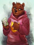  5_fingers amber_eyes anthro bear black_nose brown_fur clothing fur hoodie looking_at_viewer mammal night_in_the_woods selmers_(nitw) solo tasanko 