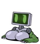  breasts cleavage clothed clothing female green_eyes hi_res limebot limebreaker looking_at_viewer machine not_furry robot simple_background sweater white_background 