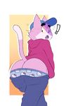  ! 2017 anthro bubble_butt butt cat clothing eroborus feline fur hat hello_kitty invalid_tag male mammal pants pink_fur presenting roz sanrio solo sweatshirt underwear 