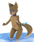  2018 anthro blue_eyes breasts canine collar female flat_chested food fur grey_fur hi_res mammal misterpickleman navel nipples nude partially_submerged popsicle pussy simple_background smile solo taylor_knight young 