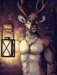  5_fingers anthro antlers blue_eyes brown_fur cervine fur horn lantern male mammal reindeer smile solo tan_fur tasanko 