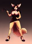  2017 anthro black_hair breasts canine clothing domination female female_domination fennec footwear fox fur hair high_heels looking_at_viewer mammal nipples pussy redsunatdawn riding_crop shoes silvera simple_background smile solo whip 