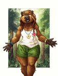  5_fingers anthro black_lips brown_fur brown_hair capybara clothed clothing female fur hair mammal open_mouth rodent smile solo standing tasanko teeth 