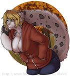  anthro areola areola_slip big_breasts blonde_hair blue_eyes breasts cleavage clothed clothing dtalvi feline female fur green_eyes hair hoodie huge_breasts jeans leopard looking_at_viewer mammal multicolored_eyes open_hoodie pants pink_nose scar short_hair snow_leopard solo standing unzipped 