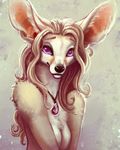  anthro big_ears black_nose blonde_hair breasts canine featureless_breasts female fennec fox fur hair jewelry mammal necklace nude solo tan_fur tasanko 