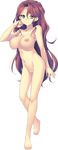  absurdres aqua_eyes barefoot breasts collarbone full_body hand_to_head highres kamitsurugi_ouka large_breasts long_hair looking_at_viewer navel nipples nude red_hair solo transparent_background yami_to_hikari_no_sanctuary 