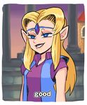  1girl blonde_hair blue_eyes english gashi-gashi lipstick long_hair makeup meme nintendo pointy_ears princess_zelda smug solo the_legend_of_zelda the_legend_of_zelda_(cd-i) wand_of_gamelon zelda:_the_wand_of_gamelon 