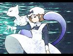  apron bow brown_hair gen_1_pokemon hat maid_(pokemon) mewtwo minashirazu nib_pen_(medium) open_mouth pokemon pokemon_(creature) pokemon_(game) short_hair tail traditional_media 