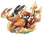  burning commentary_request fire full_body no_humans open_mouth pearl7 pokemon pokemon_(creature) running sideways_mouth simple_background smile solo tepig white_background 