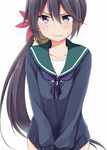  &gt;:( akane_souichi akebono_(kantai_collection) bell black_hair black_sweater blush closed_mouth collarbone covering covering_crotch crying crying_with_eyes_open eyebrows_visible_through_hair flower frown green_sailor_collar hair_bell hair_flower hair_ornament jingle_bell kantai_collection long_hair long_sleeves looking_at_viewer neckerchief no_pants purple_eyes purple_neckwear sailor_collar side_ponytail solo sweater tears upper_body v-shaped_eyebrows v_arms 