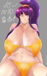  00s 1girl bikini breasts eiken huge_breasts long_hair misono_kirika ponytail purple_eyes purple_hair skirt 