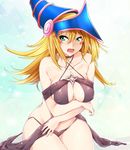  bad_id bad_pixiv_id bare_shoulders blonde_hair blush_stickers breasts choker cleavage commentary cosplay dark_magician_girl duel_monster green_eyes hat highres konjiki_no_yami konjiki_no_yami_(cosplay) large_breasts long_hair navel open_mouth solo third-party_edit to_love-ru wizard_hat yaminokonjiki1 yuu-gi-ou yuu-gi-ou_duel_monsters 
