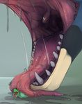  dinosaur dragon gaping_mouth licking macro micro micro_on_macro mouth_shot nummynumz open_mouth saliva simple_background size_difference sprout teeth throat tongue tongue_out uvula 
