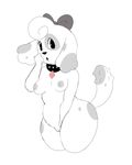  2017 anthro biped black_eyes black_nose breasts canine collar curled_hair diamond_dog_(mlp) digital_drawing_(artwork) digital_media_(artwork) dog dot_(scribs03) eye_markings eyelashes fan_character female floppy_ears fluffy_ears friendship_is_magic front_view gem grey_markings grey_nipples grey_spots grey_tail hair hair_bow hair_ribbon humanoid_hands looking_at_viewer mammal markings medium_breasts mostly_nude my_little_pony naked_collar nipples open_mouth pink_quartz_(gem) portrait pussy raised_arm restricted_palette ribbons ridged_tail scribs03 short_hair simple_background slightly_chubby small_waist solo spiked_collar spikes spots spotted_body spotted_tail standing surprise three-quarter_portrait white_background white_hair white_pussy white_tail wide_eyed wide_hips 