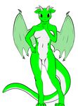  breasts brown_eyes dragon emerald_(chris05478) featureless_breasts featureless_crotch female green_scales horn kittsy membranous_wings reptile scales scalie small_breasts white_scales wings 
