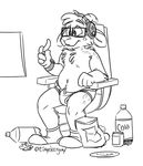  bag beverage black_and_white briefs caprine clothed clothing cola computer eyewear food glasses goat headphones legwear male mammal monochrome sitting snacks socks soda thesepantsdontfit tinydeerguy topless underwear 