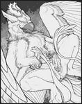 2018 anus artonis avian beak feathered_wings feathers female feral fur gryphon lying nude on_back open_mouth outside presenting pussy solo spread_legs spreading wet wings 