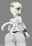  big_breasts black_nose blue_eyes breasts butt cat clothing exposed feline female fur hair hashimoto-chan heterochromia mammal pettankochan presenting presenting_hindquarters pussy skirt white_fur white_hair 