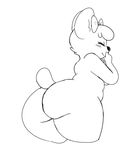  2018 anthro belly big_butt biped black_and_white blush breasts butt butt_focus digital_drawing_(artwork) digital_media_(artwork) eyes_closed female fur greyscale hair hair_bow hair_ribbon half-length_portrait hand_on_face hi_res katie_(scribs03) koala leaning leaning_forward mammal marsupial monochrome nude pinup portrait pose rear_view ribbons scribs03 short_hair short_tail simple_background slightly_chubby small_tail small_waist smile solo standing under_boob voluptuous white_background wide_hips 