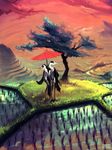  ambiguous_gender anthro aquasixio avian beak bird day detailed_background digital_media_(artwork) digital_painting_(artwork) duo food grass outside rice standing stork tree umbrella what 