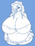  anthro bear big_breasts breasts clothed clothing commission-mission eyewear female glasses huge_breasts hyper hyper_breasts looking_at_viewer makeup mammal mascara monochrome obese overweight solo upskirt 