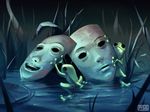  amphibian aquasixio digital_media_(artwork) duo feral frog grass green_skin mask water 