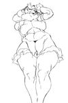  2017 anthro areola arm_warmers armwear bare_shoulders barely_visible_genitalia bedroom_eyes belly big_breasts big_teats black_and_white bottomless breasts caprine clothed clothing curly_hair digital_media_(artwork) eyelashes female full-length_portrait fur fur_trim grin hair half-closed_eyes hand_on_head hands_behind_back hands_behind_head hi_res hooved_fingers hooves horizontal_pupils huge_breasts huge_thighs jijis-waifus legwear line_art lips lipstick looking_at_viewer looking_down makeup mammal merry_(inline) monochrome multi_breast musclegut muscular muscular_female naughty_face navel neck_tuft nipples portrait pussy raised_arm seductive sheep simple_background smile solo teats thick_thighs thigh_highs tight_clothing topless tuft white_background wide_hips 