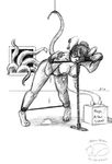  2017 anthro bent_over breasts claws dripping ear_piercing eyewear female glasses hair hair_bun hanging_breasts machine mammal milking_machine monochrome mouse nipples open_mouth piercing pussy_juice raised_tail restrained rodent simple_background solo spreader_bar tentacles toe_claws zannah 