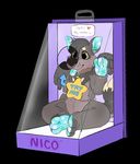  2017 3_fingers 3_toes anthro black_background black_eyes black_nose canine collar cubi digital_drawing_(artwork) digital_media_(artwork) dog english_text hi_res hindpaw male mammal nico_(neonslushie) paws plushie simple_background smile solo text toes tongue tongue_out toy wings 