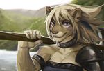  2018 anthro armor day digital_media_(artwork) digital_painting_(artwork) feline female lion lukiri mammal outside purple_eyes smile solo 