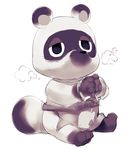  animal_crossing apron clothing handcuffs male mammal masshiro monochrome nintendo panting shackles sweat tanuki tom_nook_(animal_crossing) video_games 