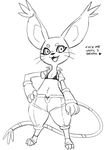  2017 anthro arm_warmers armwear belly big_ears biped black_and_white bra breasts claws cleavage clothed clothing command cute_fangs dialogue digimon digital_media_(artwork) dirty_talk english_text eyelashes fan_character feline female flat_chested fur gatomon hand_on_hip hi_res inviting jijis-waifus legwear long_tail mammal midriff monochrome navel open_mouth open_shirt pants semi-anthro simple_background sketch smile socks solo standing striped_tail stripes text thick_thighs toeless_socks tongue underwear vivi_(inline) whiskers white_background wide_hips 