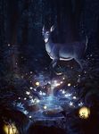  2015 alsaresnolynx black_nose blue_fur cervine cosmic_fur countershading creek dark deer female feral ferns firefly flower forest fur glowing hooves mammal night one_leg_up outside plant river roots stone tree walking water white_countershading 