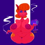  2017 anthro anthrofied areola big_areola big_breasts breasts cigarette cutie_mark digital_media_(artwork) earth_pony equine eyeshadow female friendship_is_magic hair hi_res holding_object horse huge_breasts looking_at_viewer makeup mammal mature_female ms_harshwhinny_(mlp) my_little_pony nipples nude pony pussy raised_arm sagging_breasts short_hair slightly_chubby smoking smutbooru solo standing thick_thighs wide_hips wine_glass 