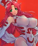  amania_orz bare_shoulders breasts commentary_request covered_navel dated detached_sleeves eyebrows_visible_through_hair green_eyes hat houshin_engi large_breasts long_hair red_hair sleeveless so_dakki solo 